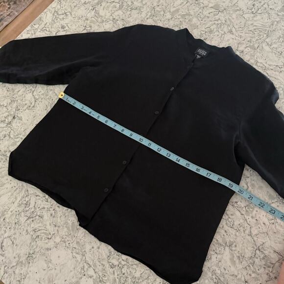 Eileen Fisher 100% Linen Jacket Blouse Top Black Size Medium Petite Woven - Picture 5 of 10